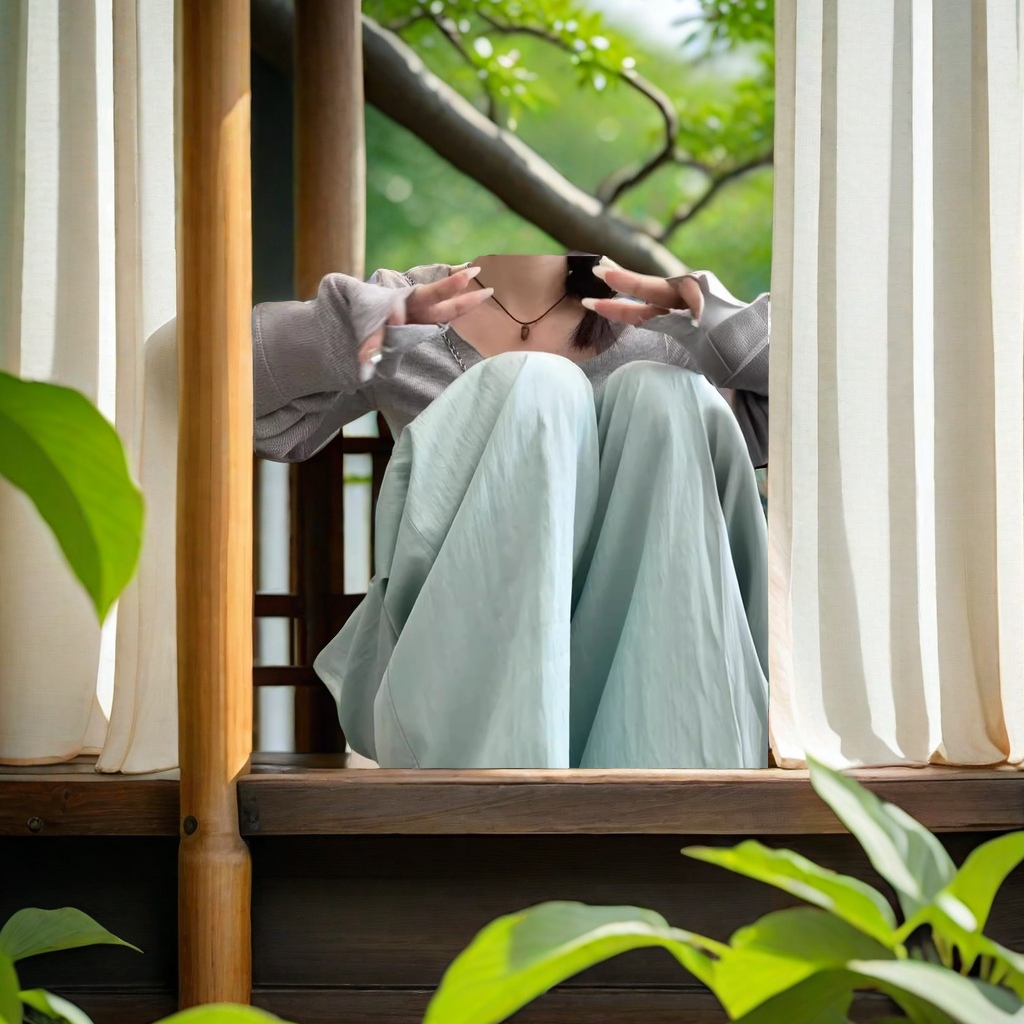 2024新款春秋冰丝山本高腰垂感小个子日系慵懒杏色阔腿裤 女夏季休闲裤舒适透气