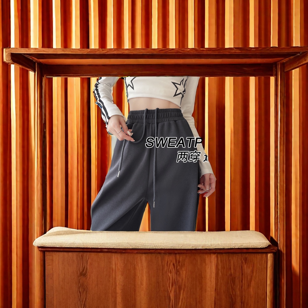 2024秋冬新款美式运动裤女 高腰束脚卫裤子 小个子直筒阔腿休闲裤 时尚舒适女士休闲裤