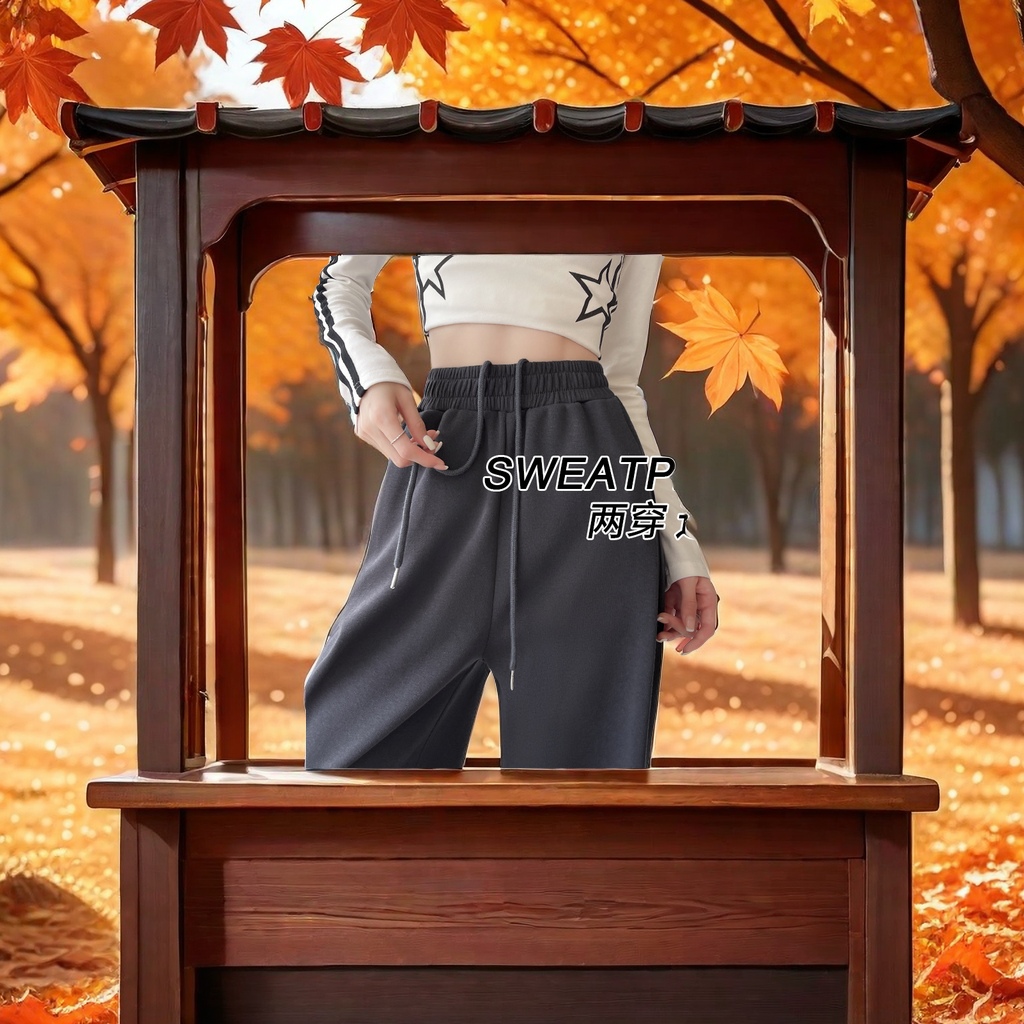 2024秋冬新款美式运动裤女 高腰直筒束脚卫裤子 小个子阔腿休闲裤 时尚潮流休闲裤女款