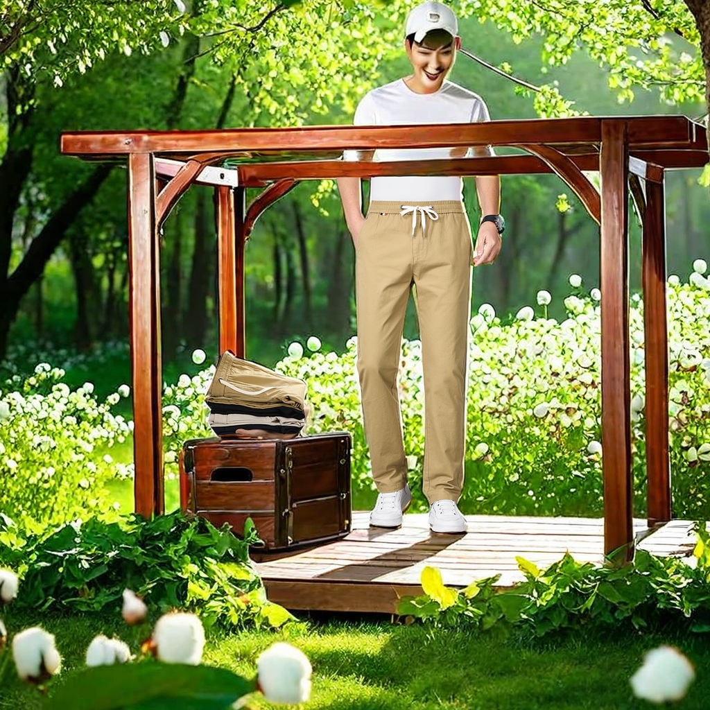 Men's summer thin pure cotton sportswear pants with a high-end feel, loose straight-leg casual pants, spring men's pants breathable and comfortable men's pants details Picture