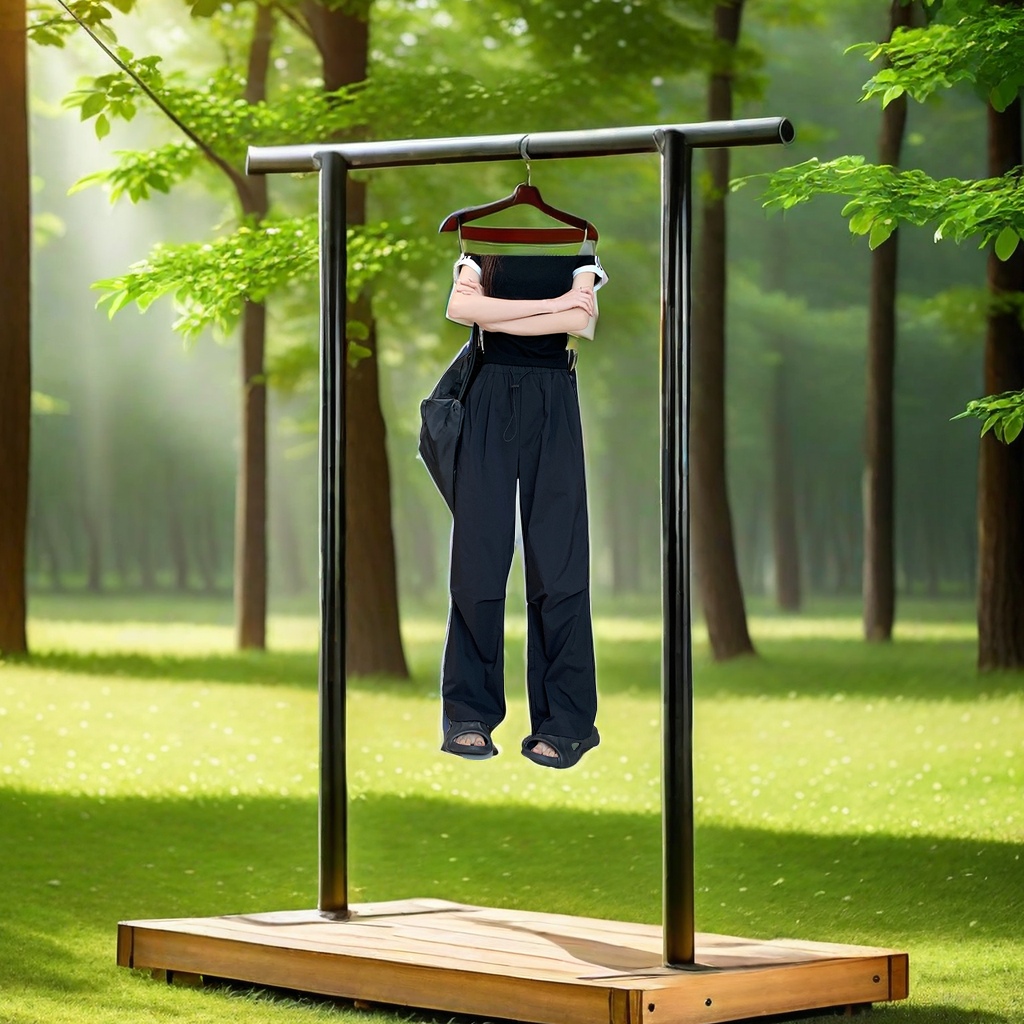 The 2024 summer new American parachute design, loose and laid-back style, black casual pants, petite straight-leg style, quick-drying cargo pants, exclusively for ladies details Picture