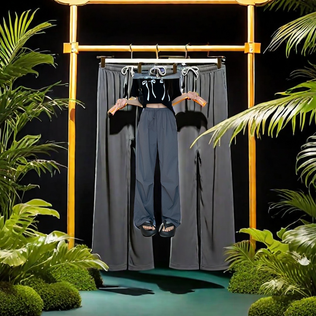 The 2024 summer new American parachute design, loose and laid-back style, black casual pants, petite straight-leg style, quick-drying cargo pants, exclusively for ladies Specification image