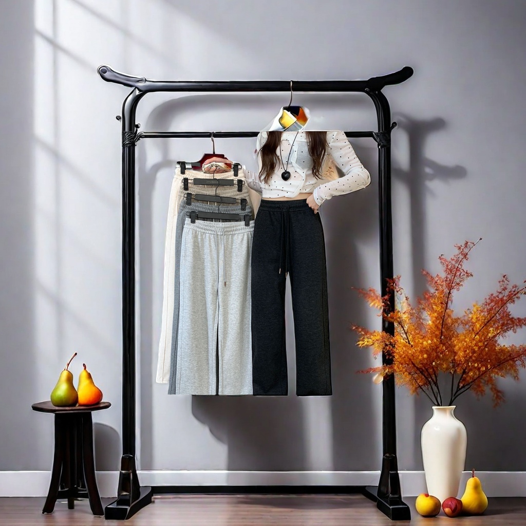 高腰垂感直筒裤女秋冬款 黑色梨纱绒阔腿裤 休闲裤子舒适保暖时尚大气