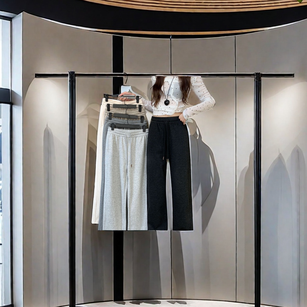 高腰垂感直筒裤女秋冬款 黑色梨纱绒阔腿裤 休闲裤子保暖舒适时尚潮流