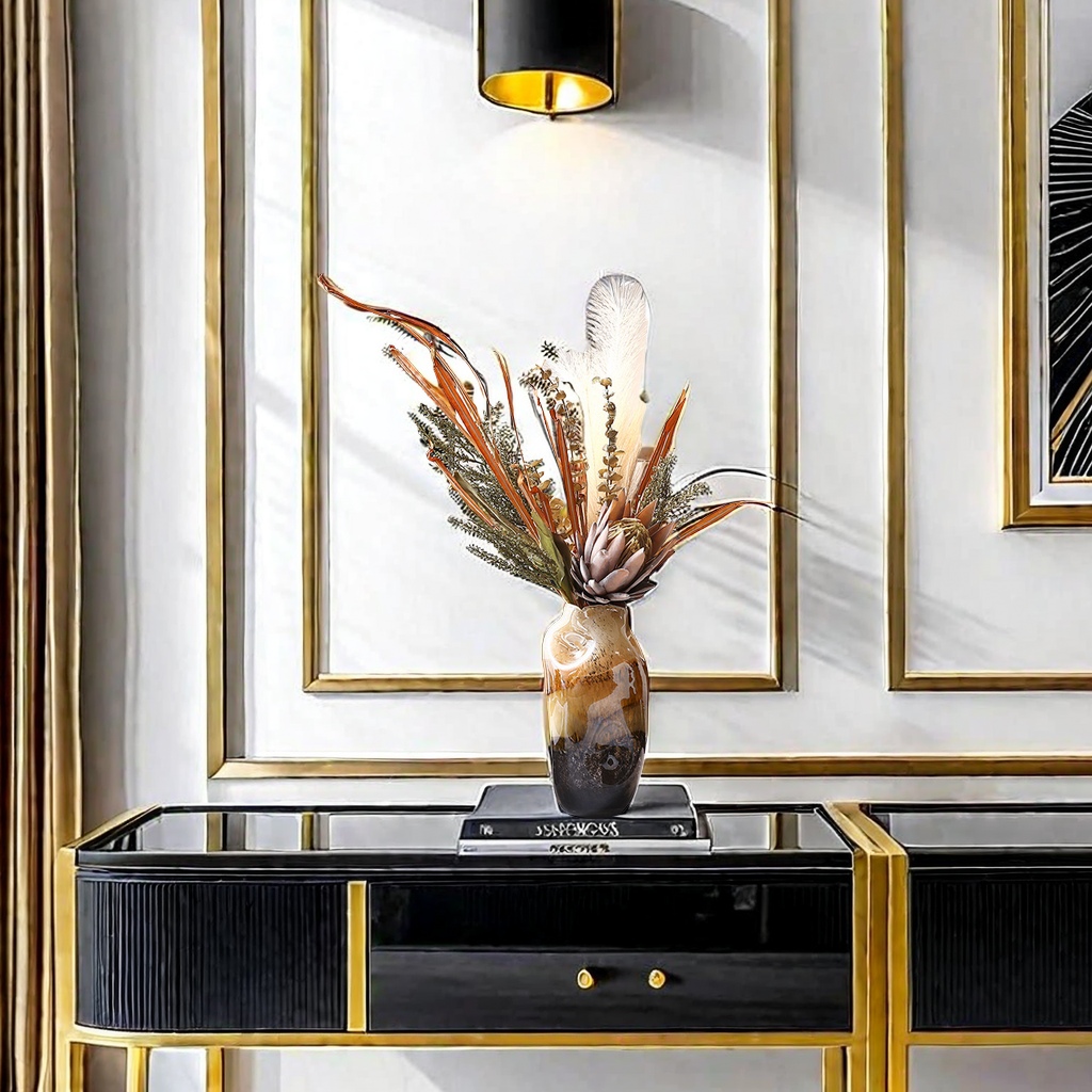 Modern, simple, light luxury, creative black, white and gold glass vase, living room entrance table, flower arrangement, glass cup, model room decoration Application Scenario
