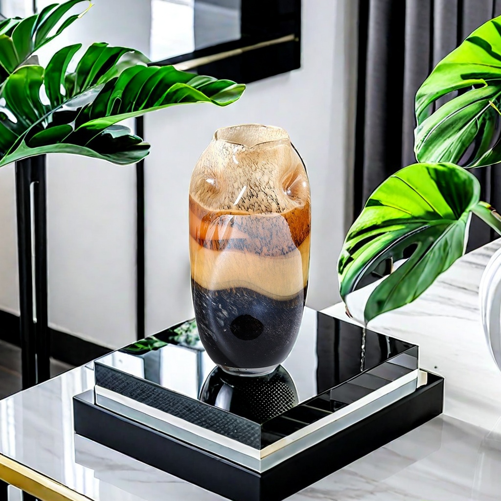 Modern, simple, light luxury, creative black, white and gold glass vase, living room entrance table, flower arrangement, glass cup, model room decoration Item Picture