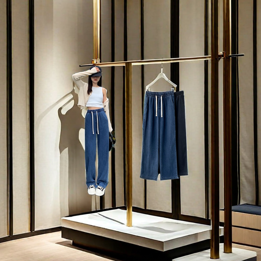 2024春夏秋季新款天丝牛仔裤女 高腰显瘦阔腿直筒拖地裤 垂感宽松休闲裤潮流时尚