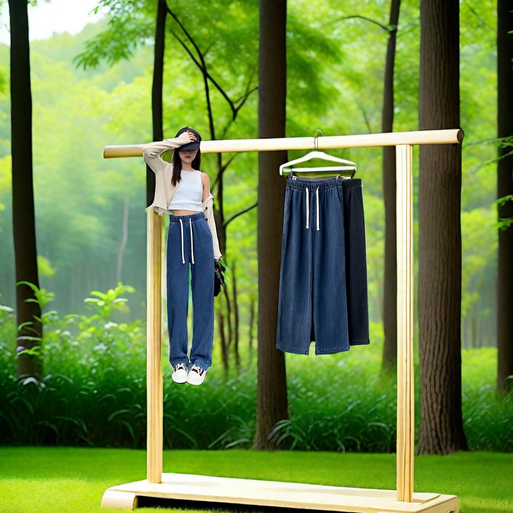 2024春夏秋季新款天丝牛仔裤女 高腰垂感阔腿裤 显瘦宽松直筒拖地裤 休闲裤时尚潮流