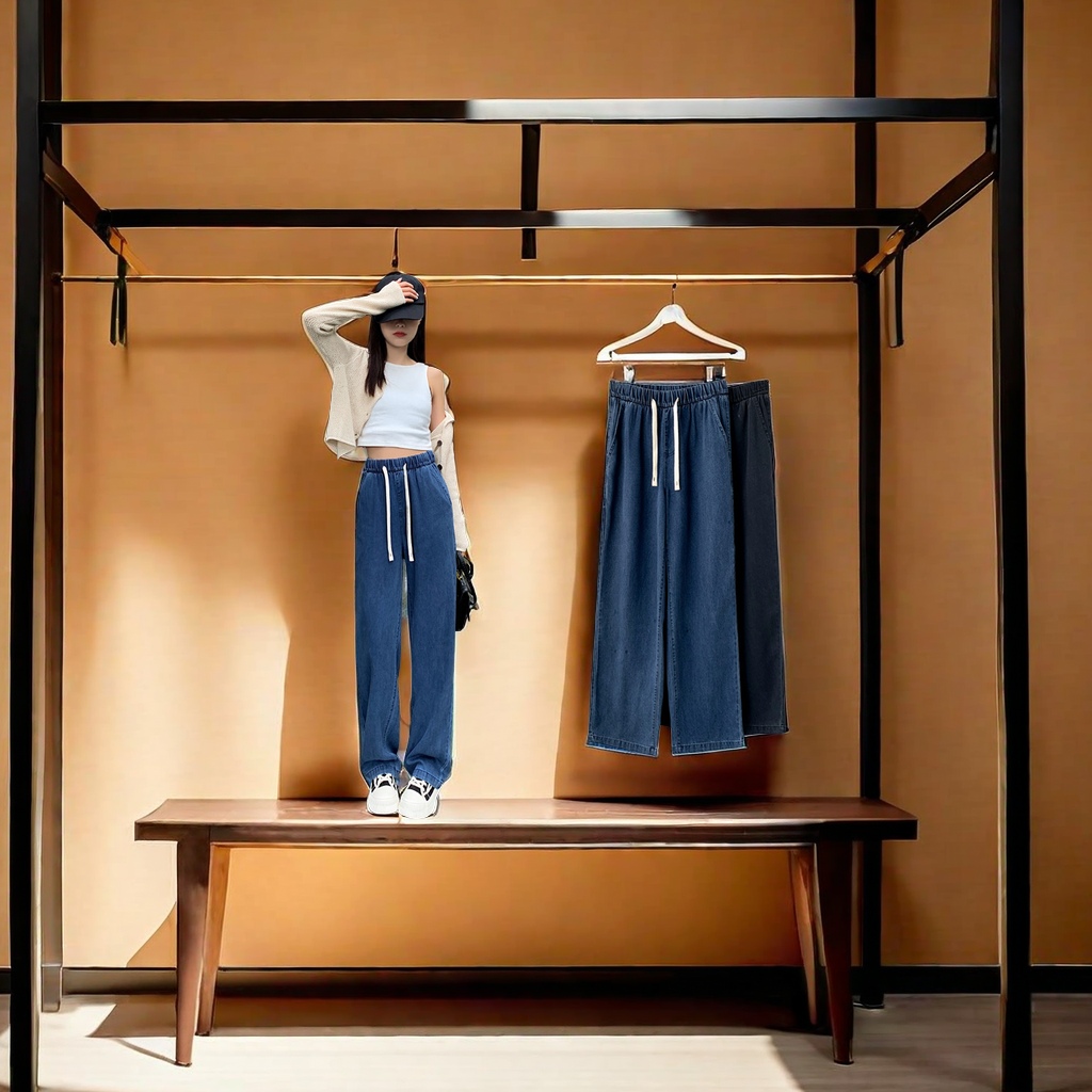 2024春夏秋季新款天丝牛仔裤女 高腰宽松直筒拖地裤 垂感阔腿裤显瘦 休闲裤时尚舒适