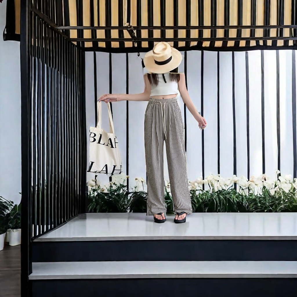 The new summer 2024 women's casual pants feature a black and white vertical stripe design, loose wide-leg pants, and French long pants with a strong drape, setting a new trend in casual fashion Specification image