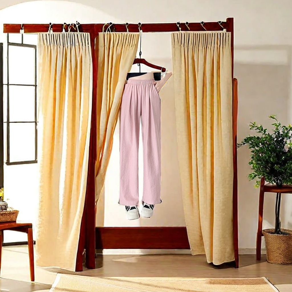 The new Spring/Summer 2024 women's casual pants feature a pleated texture, high waist with a good drape, loose straight-leg wide-leg pants, and an elastic waist design. They are thin, breathable and comfortable Item Picture