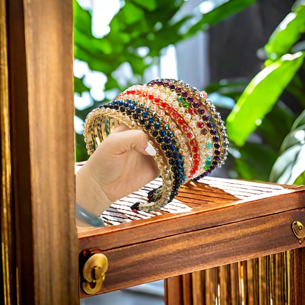 韩版新款复古风水晶缠绕头箍 网红同款细边洗脸压发发饰 手工编织合金链条发箍 高级感头饰