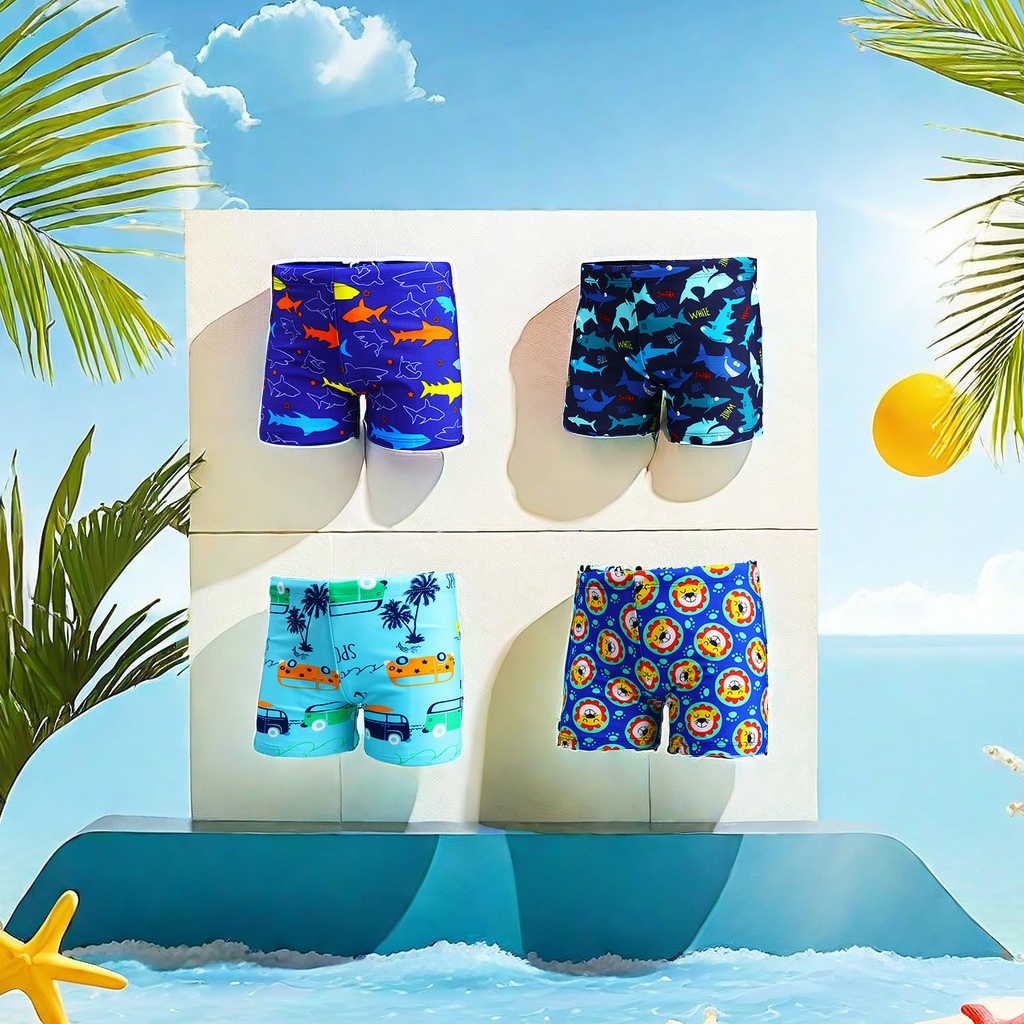 Cartoon children's swimming trunks, boys' flat-angle baby swimming trunks, oversized children's hot spring swimming suits with swimming caps, specially approved styles, cute children's swimming suits Specification image