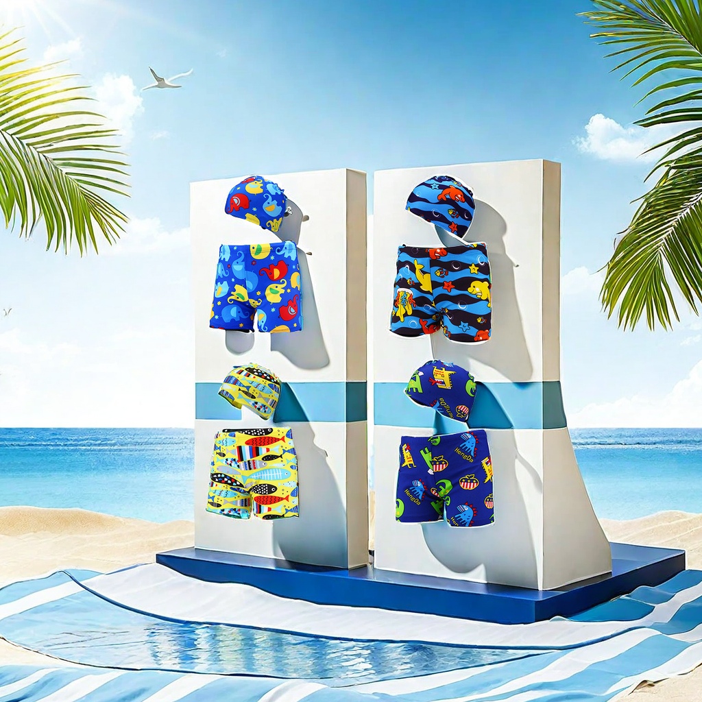 Cartoon children's swimming trunks, boys' flat-angle baby swimming trunks, oversized children's hot spring swimming suits with swimming caps, specially approved styles, cute children's swimming suits Application Scenario