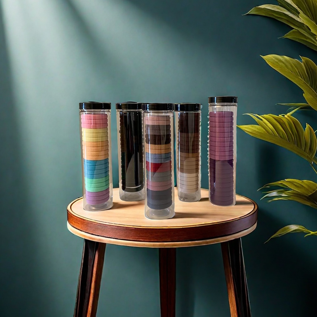 黑色高弹力耐用女发圈头饰 罐装无接缝橡皮筋扎头发圈 不伤发质女士专用发圈