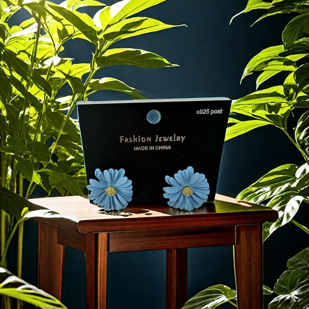 合金金属花朵吊坠耳钉 棉花糖色彩可爱耳饰 白底实物图