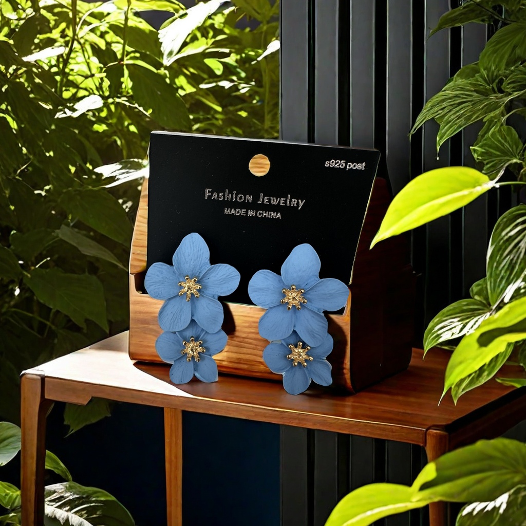 合金金属花朵吊坠耳钉 棉花糖色彩可爱耳饰 图