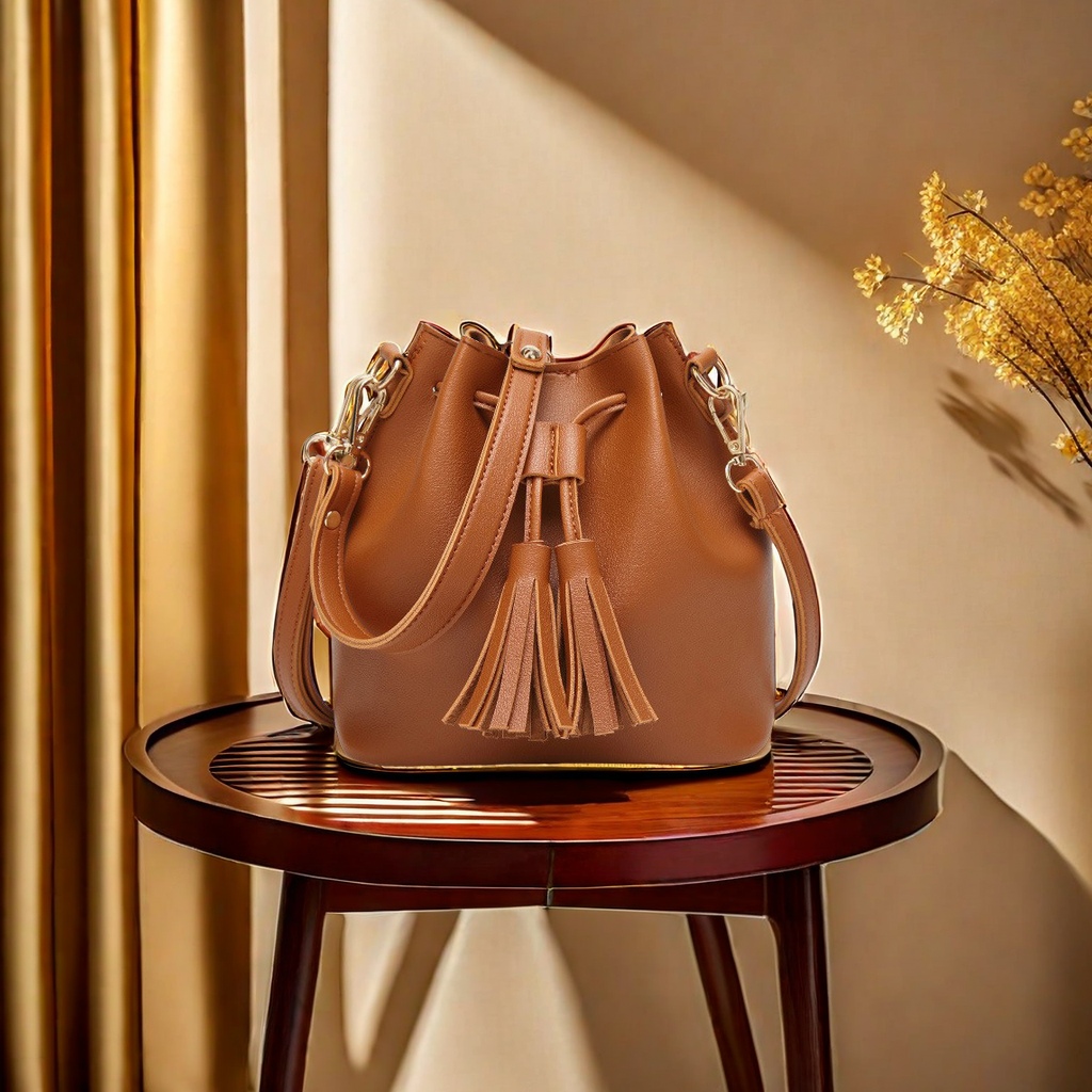 New cross-border fashion bucket bag for women, PU single-shoulder crossbody handbag, tassel drawstring design, trendy street bags, other categories