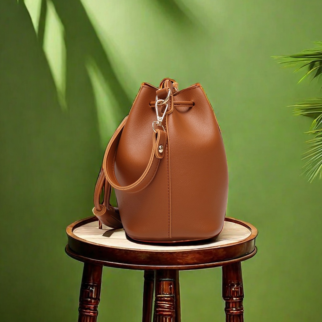 New cross-border fashion bucket bag for women, PU single-shoulder crossbody handbag, tassel drawstring design, trendy street bags, other categories Specification image