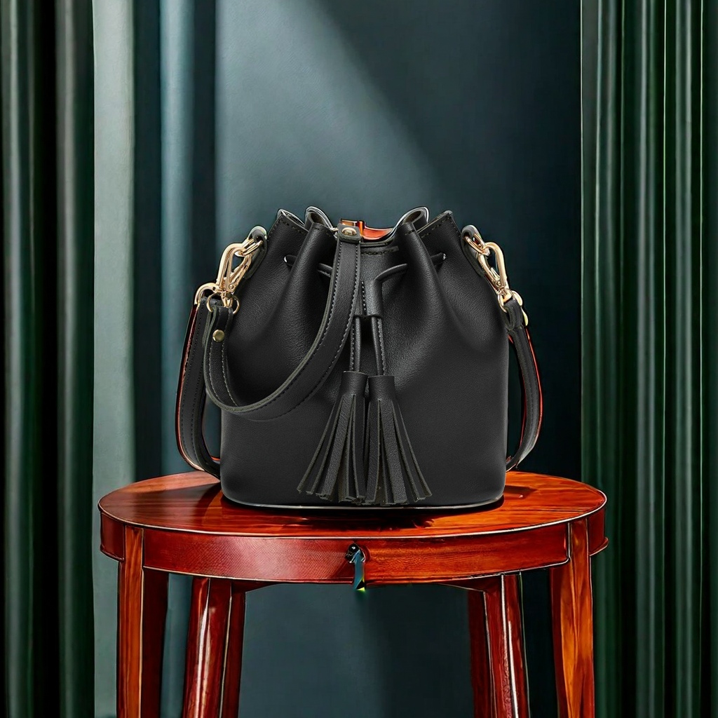 New cross-border fashion bucket bag for women, PU single-shoulder crossbody handbag, tassel drawstring design, trendy street bags, other categories Application Scenario