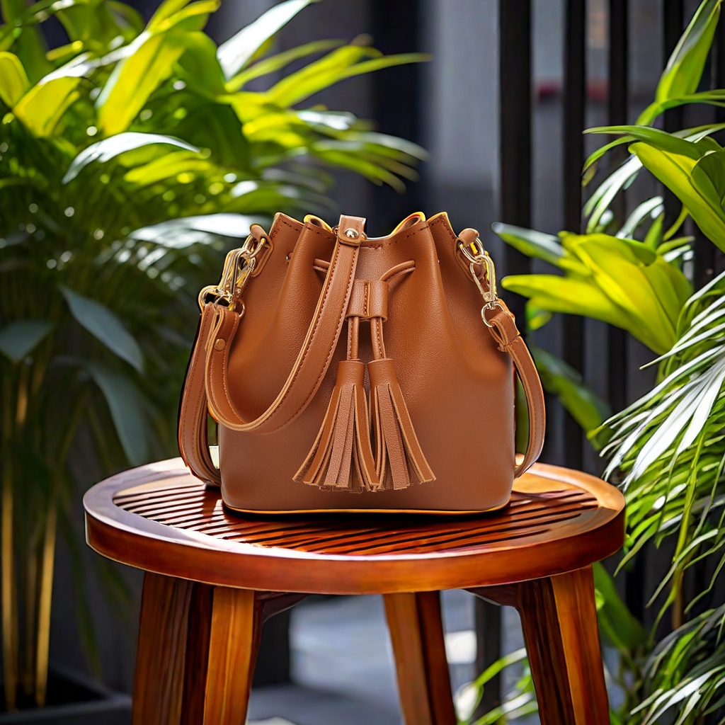 New cross-border fashion bucket bag for women, PU single-shoulder crossbody handbag, tassel drawstring design, trendy street bags, other categories Item Picture