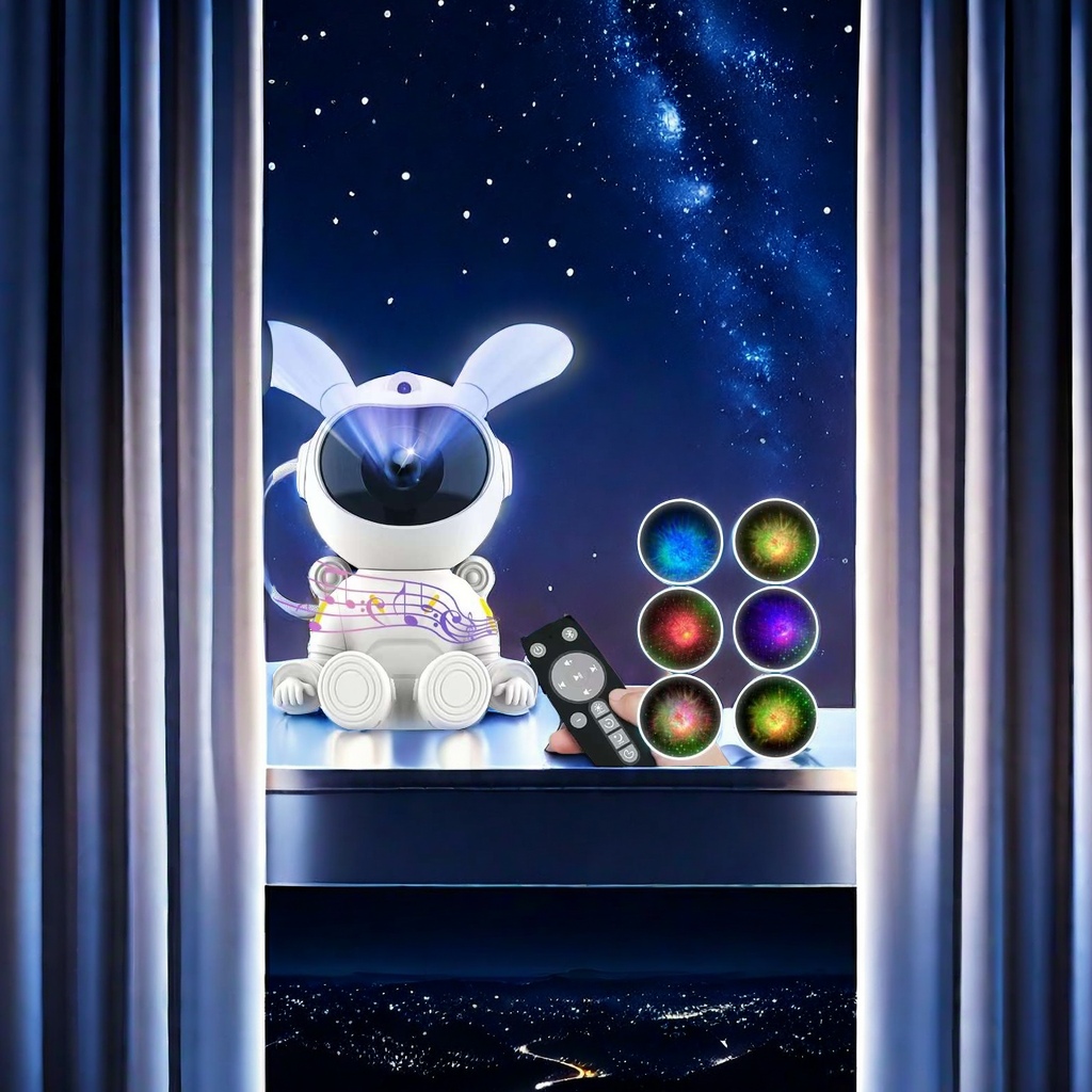 The new Space Rabbit sitting regular style starry sky projection laser light bedroom bedside night light is a cross-border best-selling decorative item Specification image