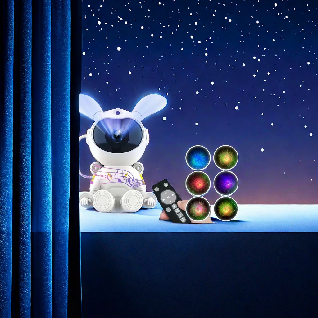 The new Space Rabbit sitting regular style starry sky projection laser light bedroom bedside night light is a cross-border best-selling decorative item details Picture