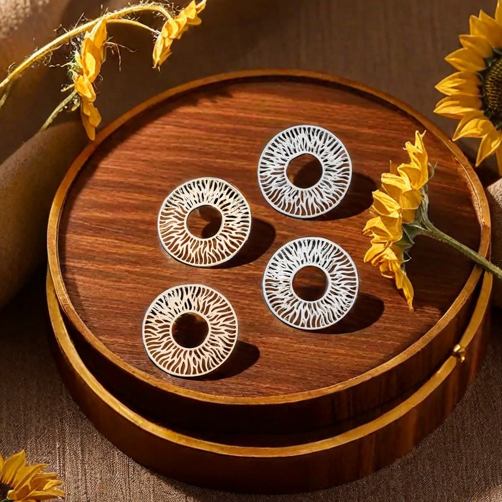 30mm复古简约圆形镂空雕花圆片耳环 饰品几何太阳花吊坠耳饰配件 独特工艺品 时尚耳饰精品