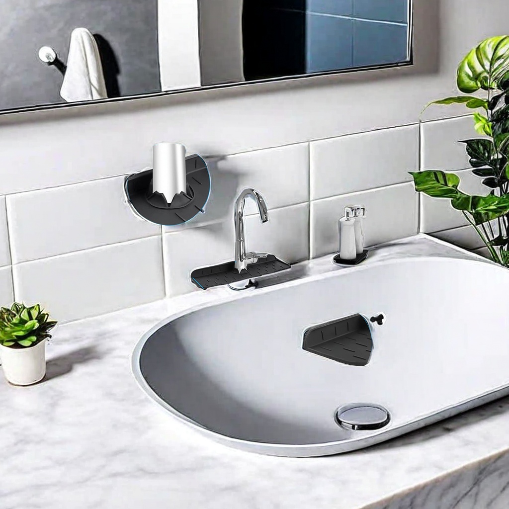Silicone faucet draining pad, splash-proof water filter pad, washbasin drainage inclined slope draining pad, placemats, coasters, multi-functional kitchenware, heat-resistant and durable Specification image