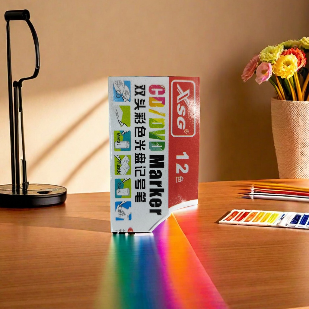 12 Set Cd/Dvd Drawing Pen Pvc Bag Oily 12 Color Color Small Double-Headed Marker Highlighter Student Supplies Stationery Item Picture