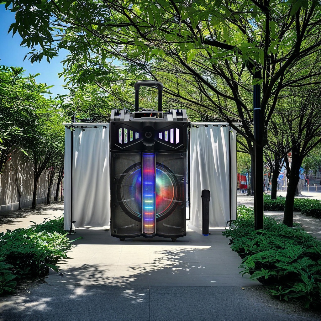 户外大功率移动拉杆电瓶音箱 彩灯重低音炮音响 无线蓝牙话筒适用广场舞 其他分类也适用白底实物图