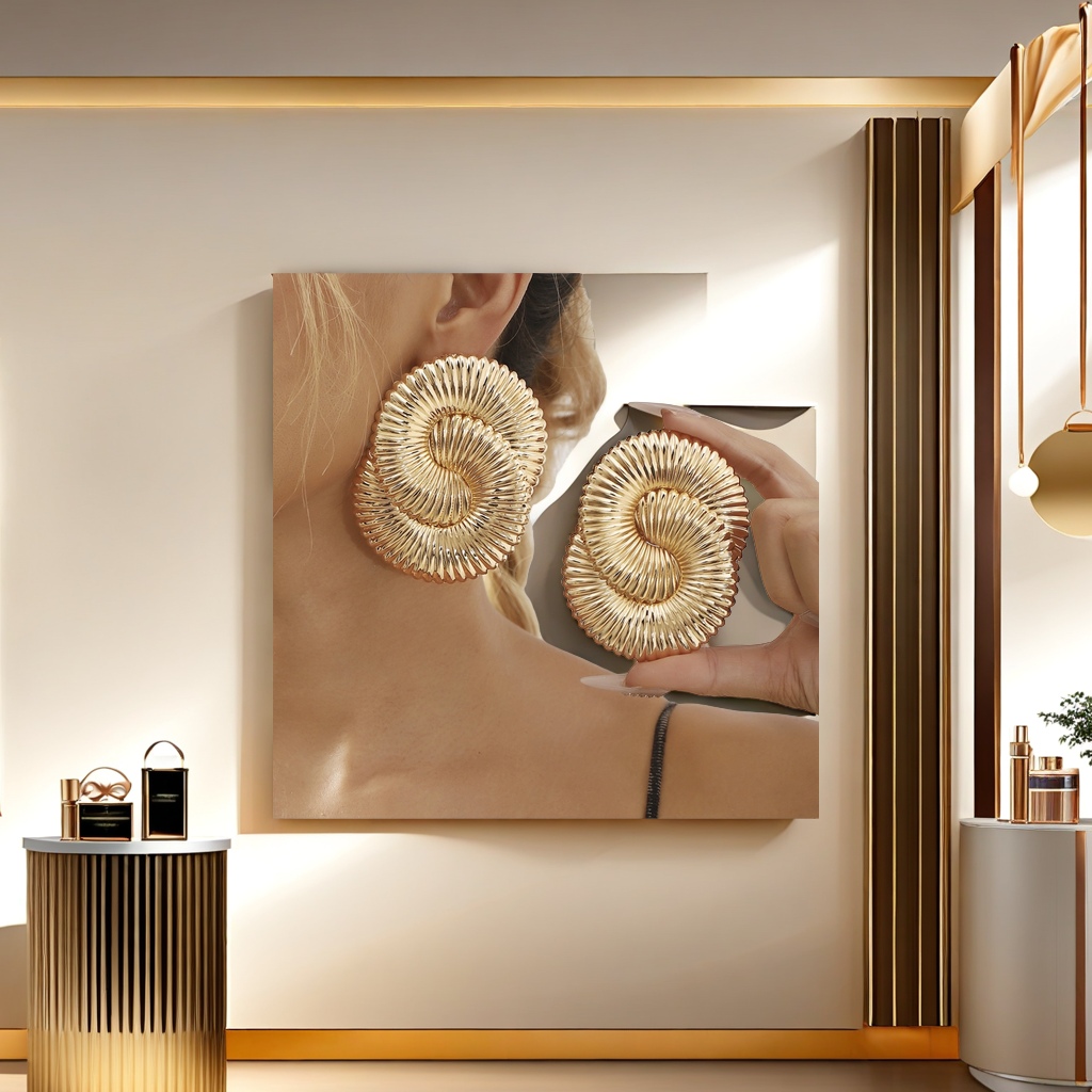 2024新款金属扭曲波纹夸张气质女士耳环 欧美跨境批发款 自来水过滤器设计灵感 打造独特风格