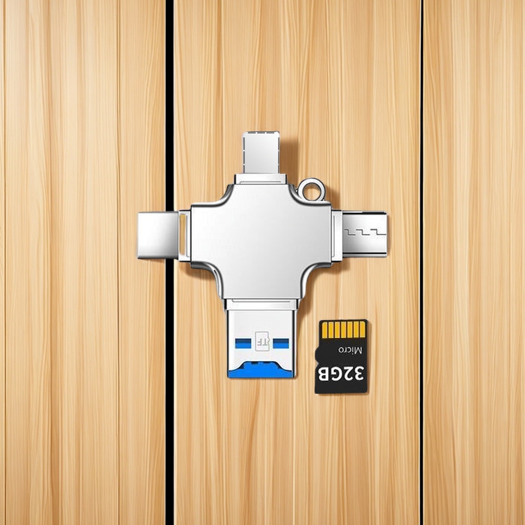 四合一锌合金TF手机内存卡读卡器 Micro Type C V8适用苹果多功能便携式读卡器 其他分类通用细节图