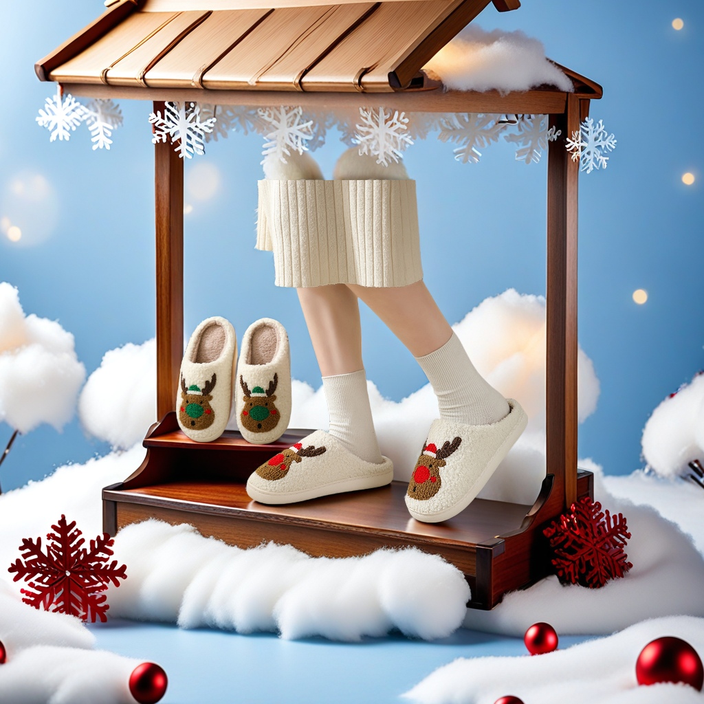 新款圣诞麋鹿卡通毛绒棉拖鞋 男女情侣款秋冬季居家防滑室内保暖可爱棉鞋 其他分类