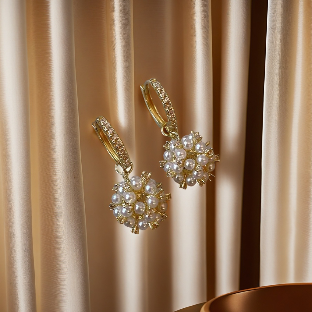 The 2023 new trendy pearl zircon pendant ear rings exude an exquisite and high-end vibe, exuding a Hong Kong-style charm. Women's earrings and earrings are personalized accessories Specification image