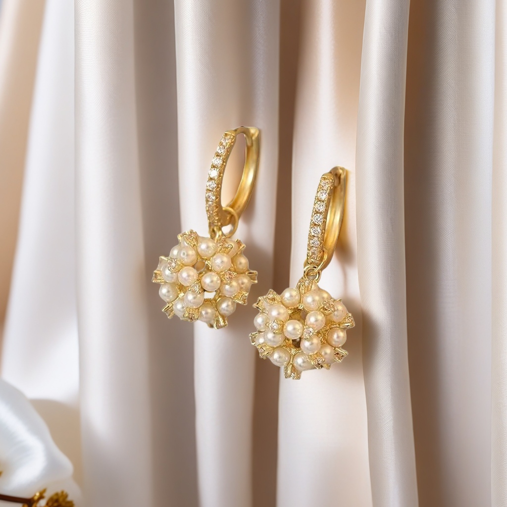 The 2023 new trendy pearl zircon pendant ear rings exude an exquisite and high-end vibe, exuding a Hong Kong-style charm. Women's earrings and earrings are personalized accessories Item Picture