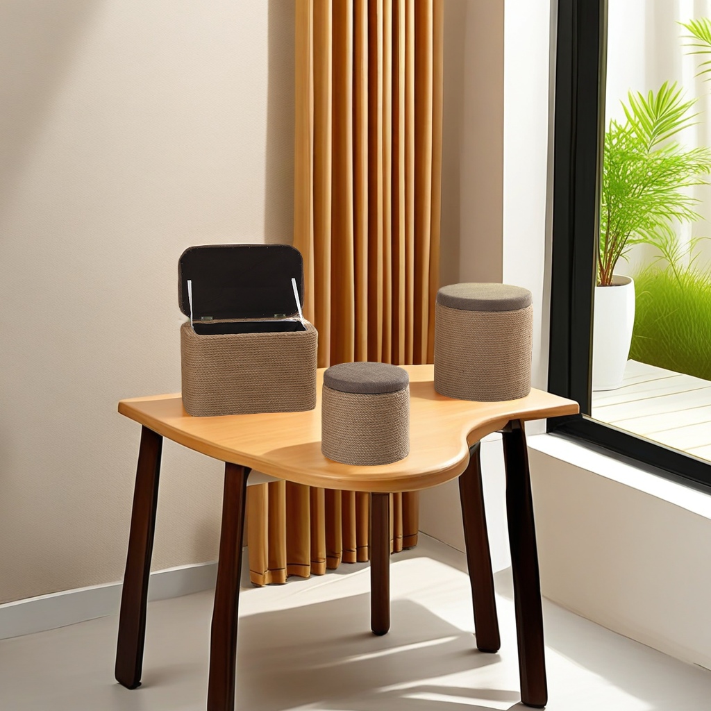 现代简约风格实木麻绳换鞋凳 储物凳搁脚沙发方凳 坐箱整理收纳箱 置物凳实用收纳家居必备