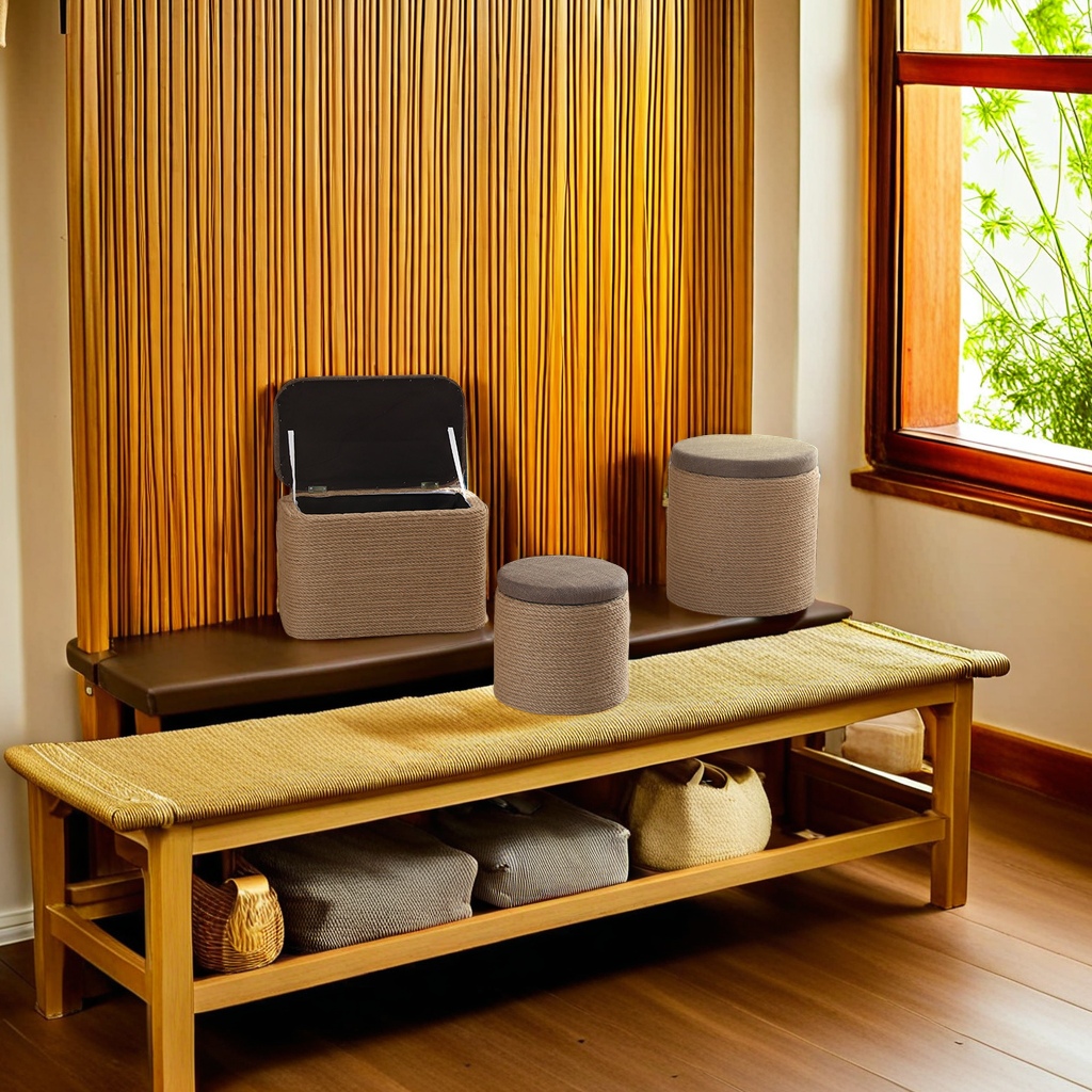 Solid wood hemp rope living room home shoe changing stool, storage stool, foot rest sofa, square stool, sitting box, organizing and storage box, simple and practical storage stool Specification image