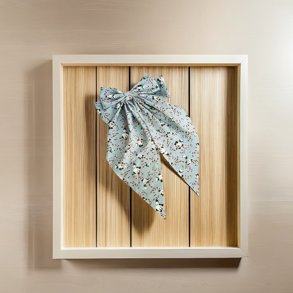 夏季新款碎花压夹雪纺蝴蝶结飘带 甜美可爱发饰女士头饰发夹