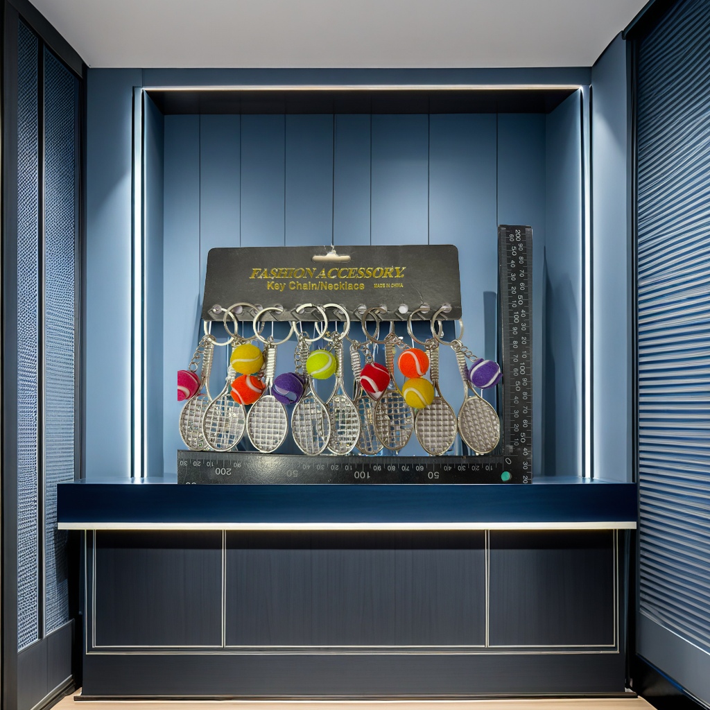 合金网球造型钥匙链 毛毡布包裹塑料钥匙扣 轻便耐用时尚潮流装饰品产品图