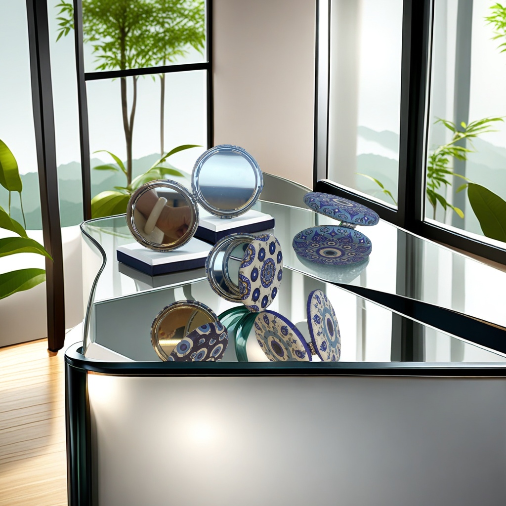 时尚便携PU皮镜子 圆形面包设计手镜 美妆工具 高清镜面 精致小巧产品图