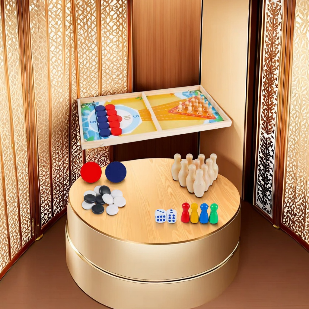多功能弹弹棋飞行棋二合一木质玩具 保龄球游戏益智亲子互动儿童礼物白底实物图