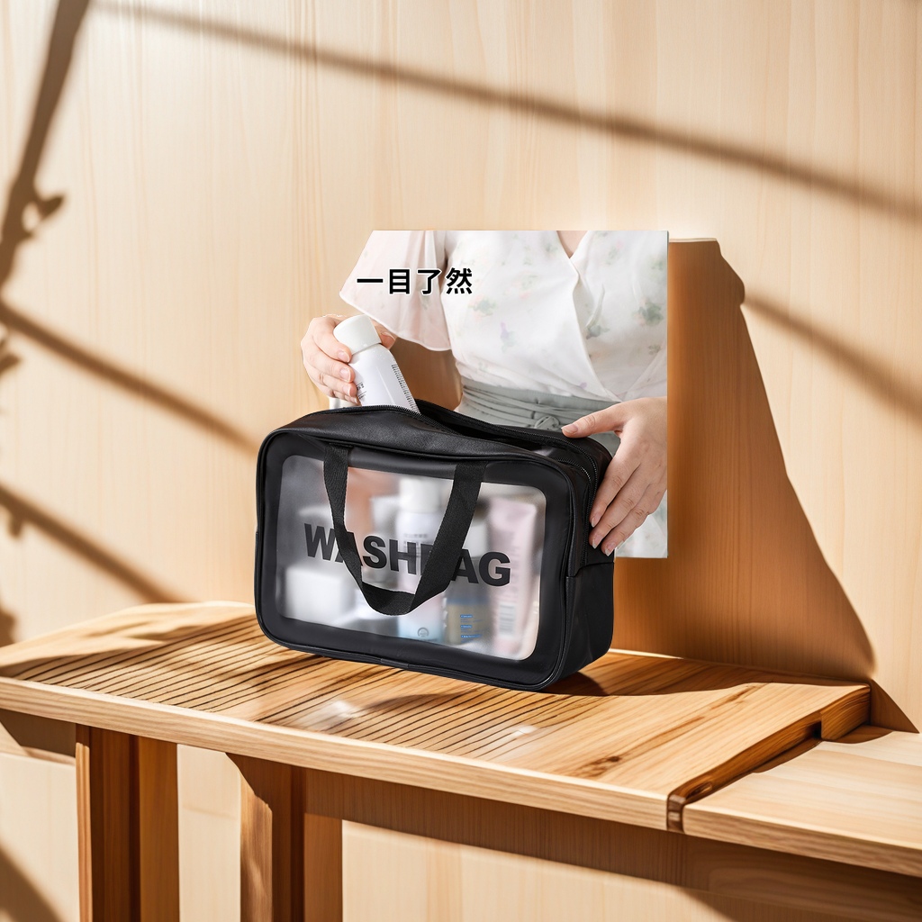 Large-capacity portable waterproof transparent PU makeup bag, cosmetic storage bag, travel toiletry bag, and special storage for perfume details Picture