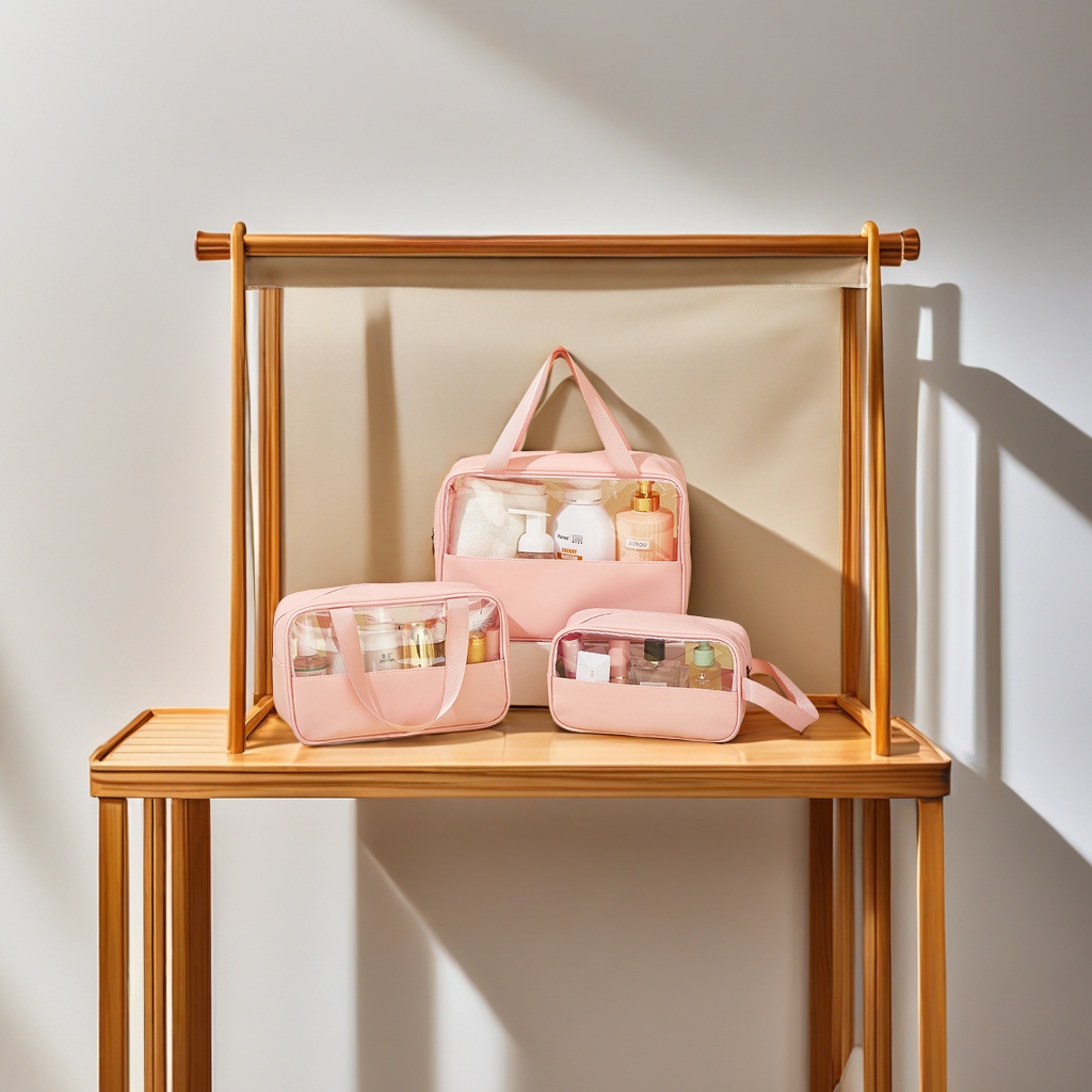 Impermeable PU patchwork cosmético portátil bolsa de almacenamiento portátil transparente ins viento alto nivel de apariencia bolsa de tocador bolsa de mommy bolsa de maquillaje práctico y hermoso details Picture