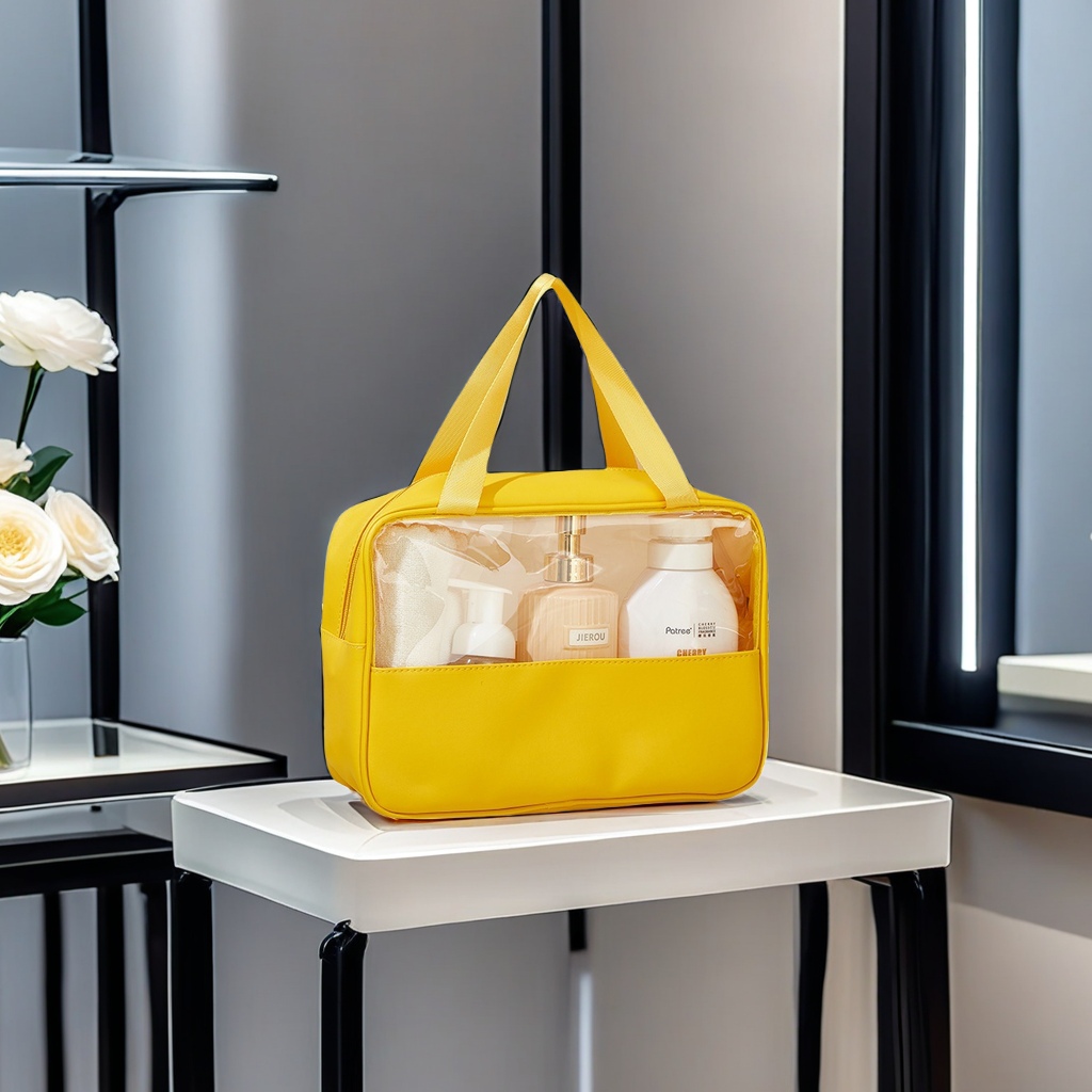 Impermeable PU patchwork cosmético portátil bolsa de almacenamiento portátil transparente ins viento alto nivel de apariencia bolsa de tocador bolsa de mommy bolsa de maquillaje práctico y hermoso Item Picture