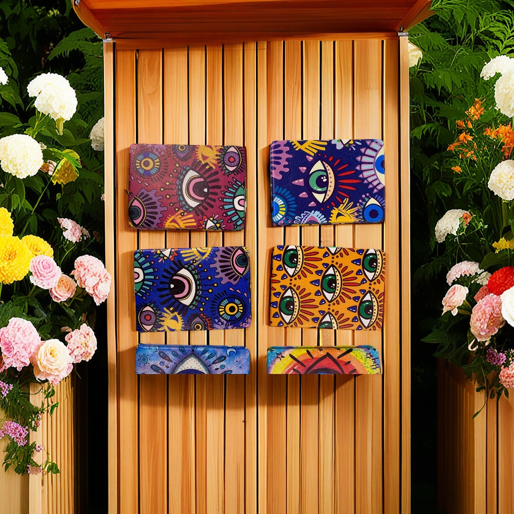Pu Leather Material, Rectangular Design, Thin And Portable Magic Eye Series Mirror, High-Definition Mirror Surface, Essential For Beauty Makeup