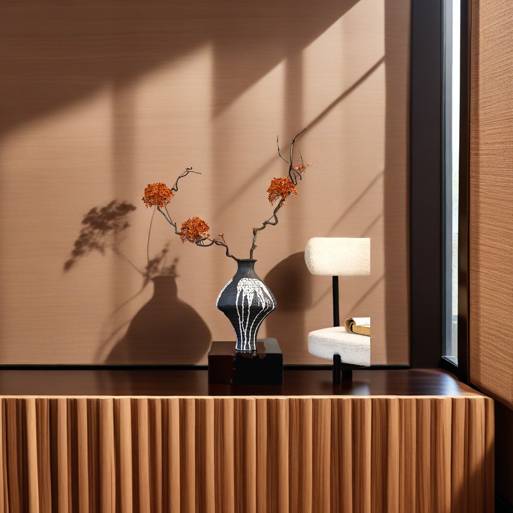 Wabi-sabi Zen-inspired ceramic vases, Japanese retro art flower arrangement wine cups, new Chinese-style tea room, entrance hall ornaments, and homestay decorations details Picture