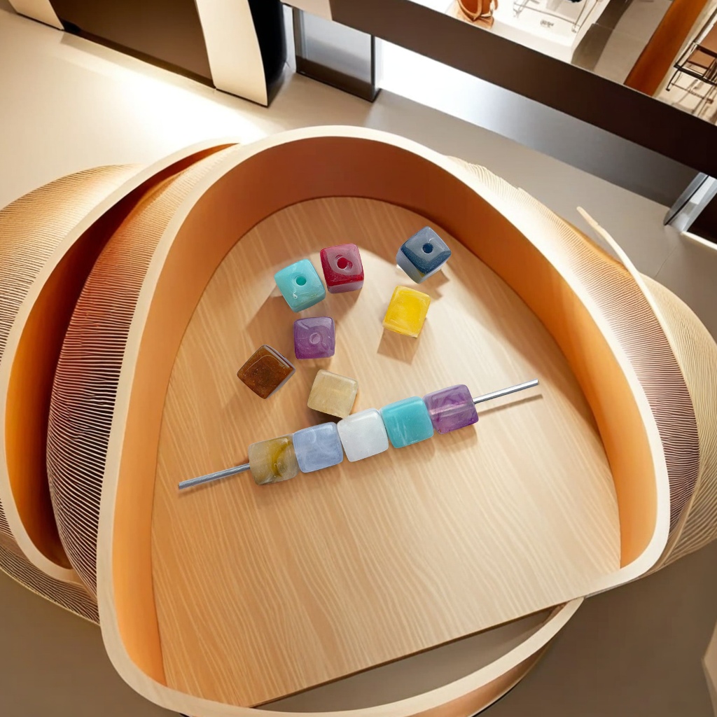 Acrylic 8×9mm two-color and multi-color small square sugar, small square cloud mist, cloud bead, imitation stone bead, DIY bead accessory material, jewelry, mobile phone chain, backpack chain, necklace making details Picture