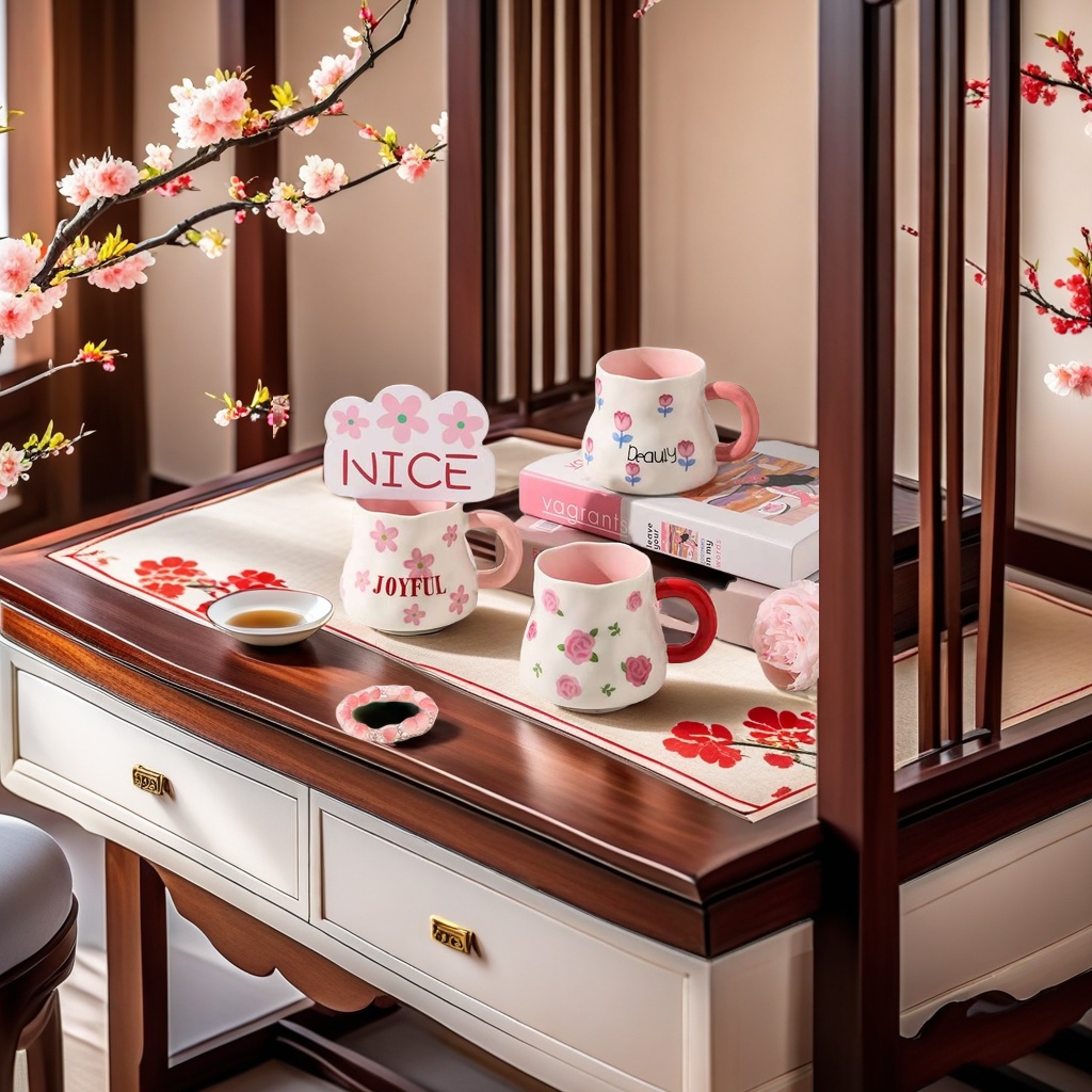 New style mugs, high-end court cups, exquisite flower cups, ceramic cups, souvenir cups, tea cups, new flower cups, cups shaped like flowers