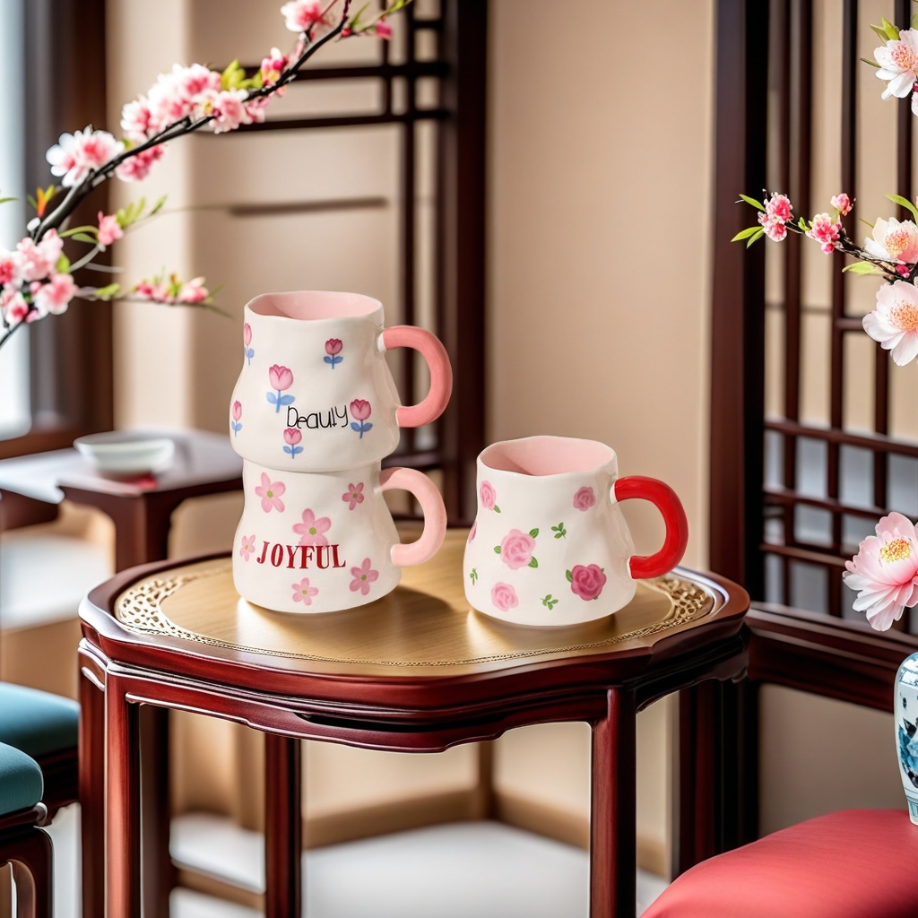 New style mugs, high-end court cups, exquisite flower cups, ceramic cups, souvenir cups, tea cups, new flower cups, cups shaped like flowers Specification image